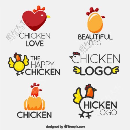 奇妙的公鸡标志logo平面设计模板