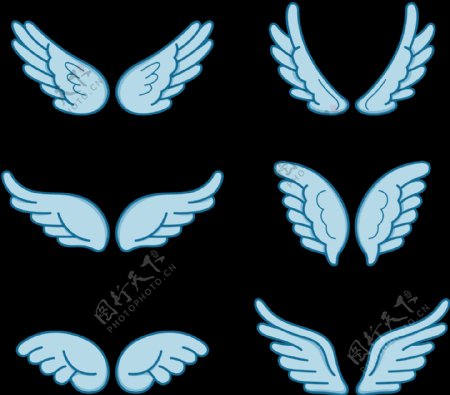 蓝色调可爱翅膀免抠png透明图层素材