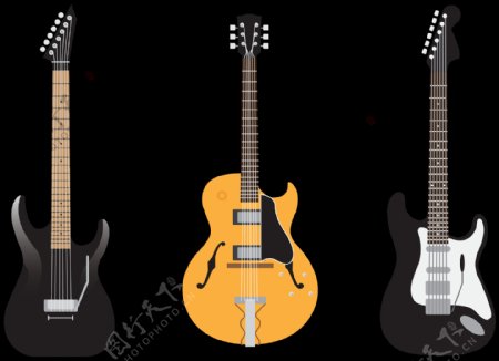 3个扁平吉他插图免抠png透明图层素材