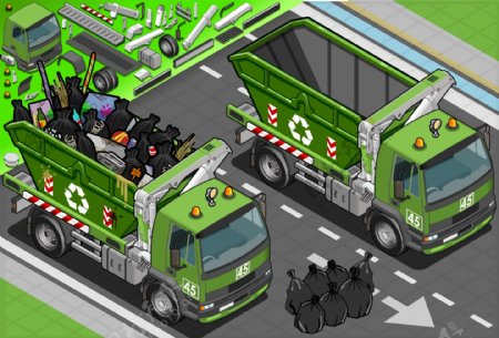绿色装货卡车等距交通工具矢量