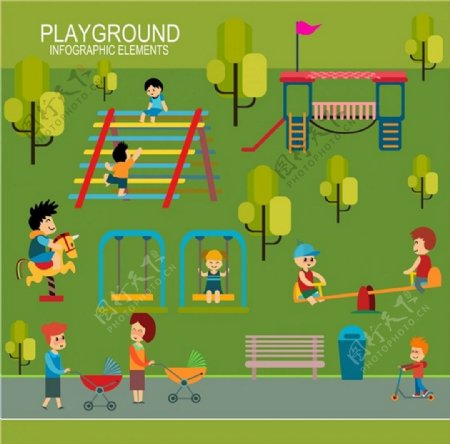 儿童游乐场概念插图与信息图表元素自由向量