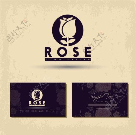 玫瑰图标名片设计