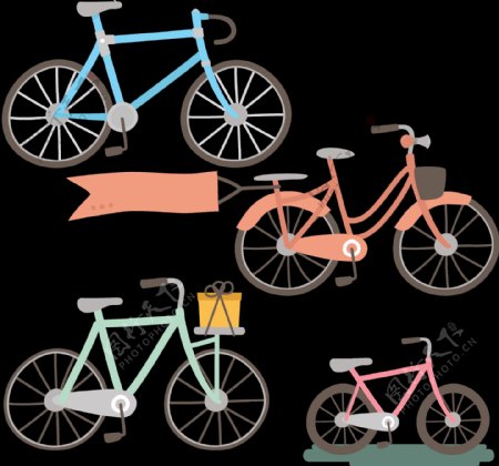 手绘各种自行车插画免抠png透明图层素材