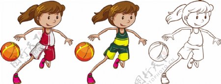 女子篮球运动员插图矢量素材