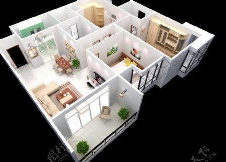 室内设计鸟瞰3d模型图片