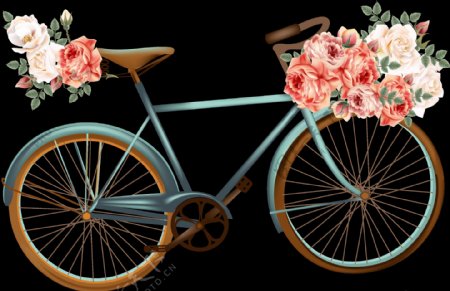 鲜花装饰单车自行车免抠png透明图层素材