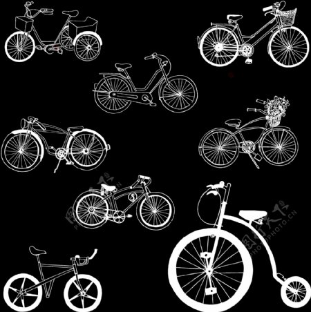 白色剪影单车自行车免抠png透明图层素材