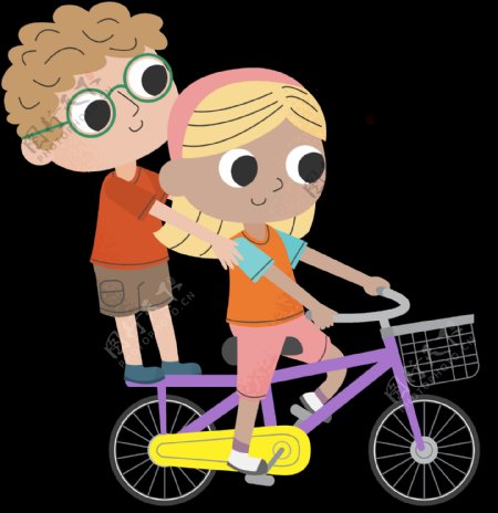 卡通小孩骑自行车插画免抠png透明素材