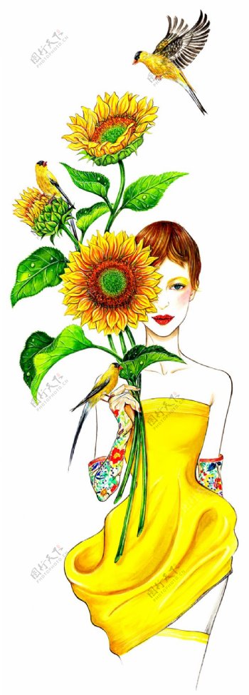 黄色向日葵抹胸裙设计图