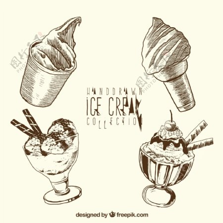 手绘冰淇淋系列插图矢量素材
