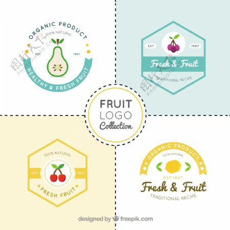 四个水果平面设计标志logo