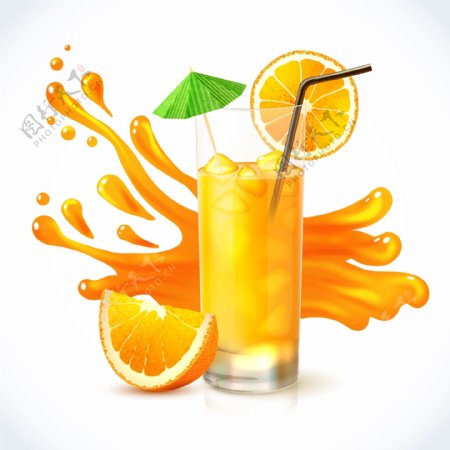 手绘水彩脐橙汁
