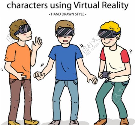 卡通戴VR虚拟现实眼镜男生