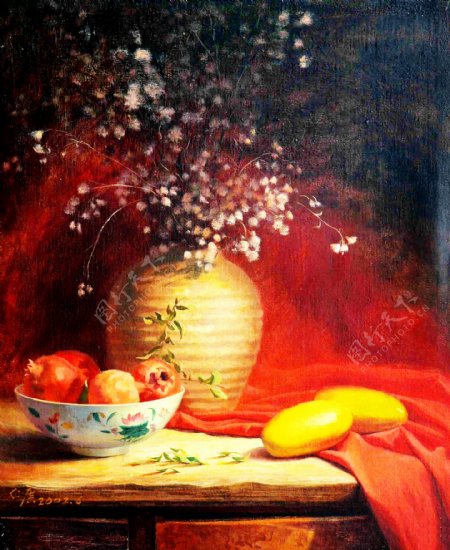 水果与芒果油画图片