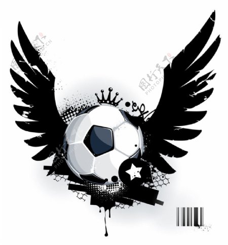 卡通足球与翅膀图片