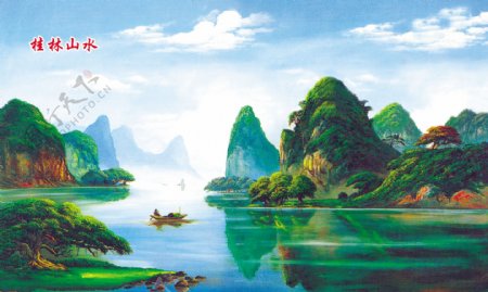油画桂林山水图片
