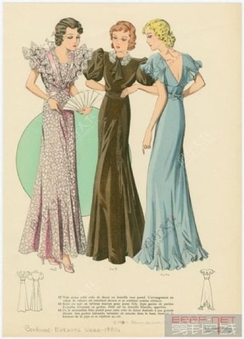 三款欧洲女装长裙设计图