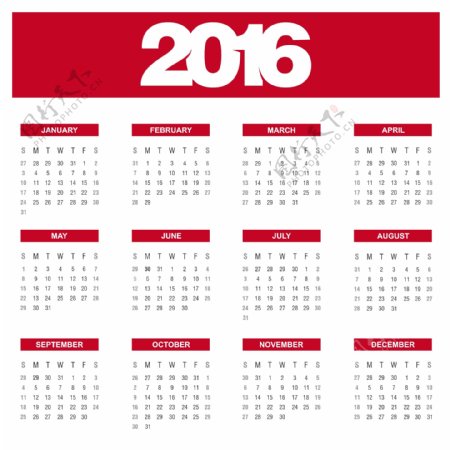 红每年日历2016