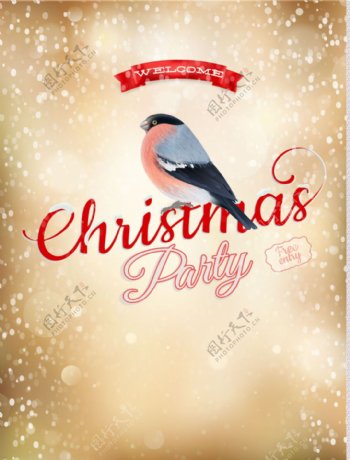圣诞派对海报和小鸟矢量图素材