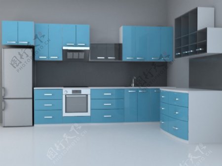 3d精美现代整体厨房模型图片模板下载