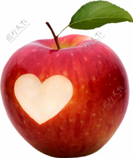 一个咬成心形红苹果