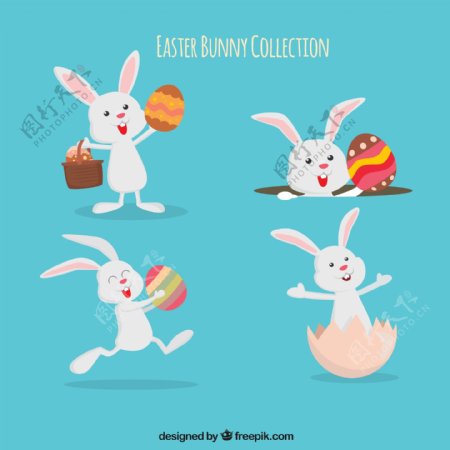 复活节小白兔拿彩蛋素材
