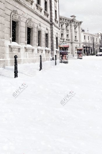 欧式建筑物与雪景影楼摄影背景图片