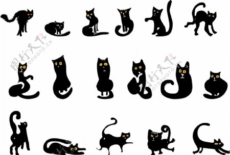 手绘各种姿态的猫矢量素材