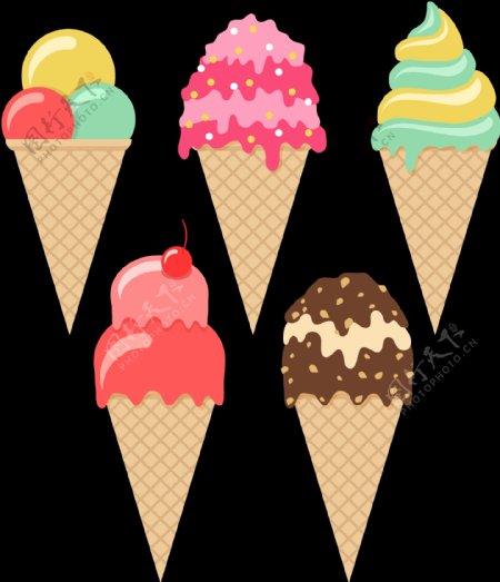 手绘彩色冰淇淋图标免抠png透明图层素材