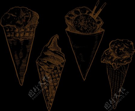 手绘素描风格冰淇淋免抠png透明图层素材