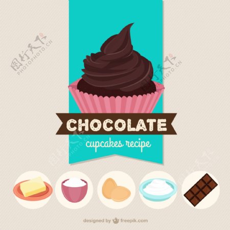 巧克力纸杯蛋糕及原料图片