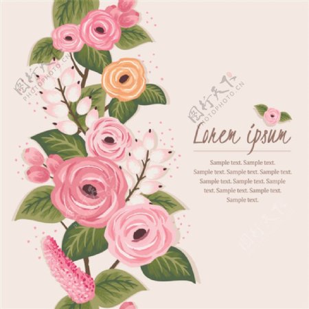 粉色花朵装饰卡片背景矢量素材下载