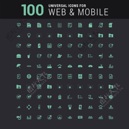 100通用网络和移动的绿色图标集