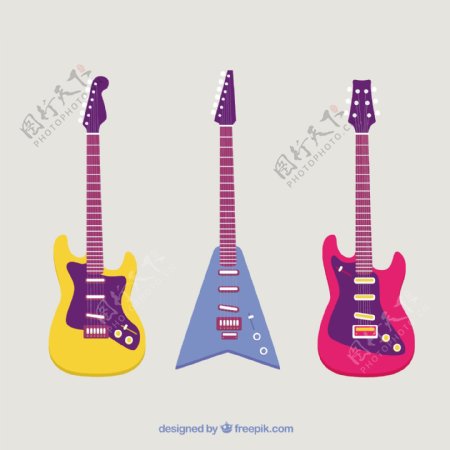彩色电吉他平面设计插画