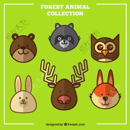 6款可爱森林动物头像矢量素材