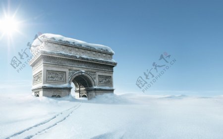 雪地上的凯旋门图片