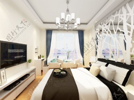 现代简约风格室内卧室效果图白色