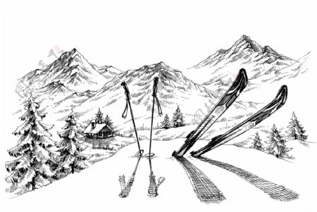 手绘滑雪用品
