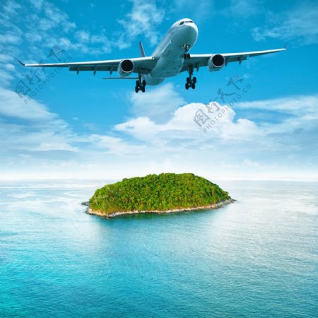 飞机与岛屿风景图片