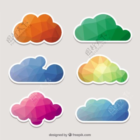彩色多边形云彩贴纸集