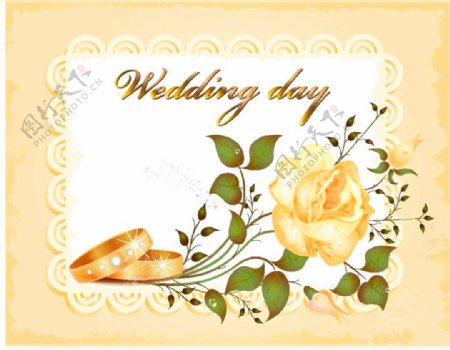 花朵与戒指婚礼卡片图片