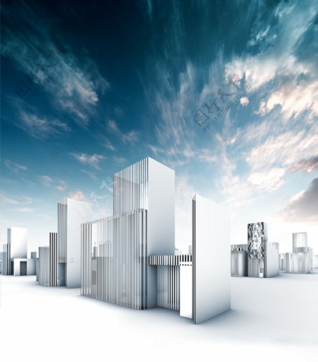 蓝天白云与建筑透视效果图片