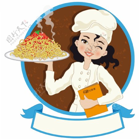 卡通女厨师插画