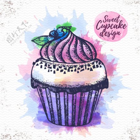 紫色水墨蛋糕图片