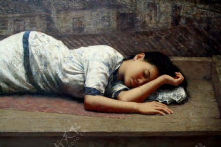 油画睡觉的人物图片
