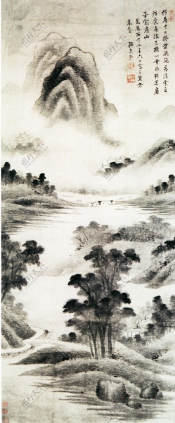 雨景山水图装饰画