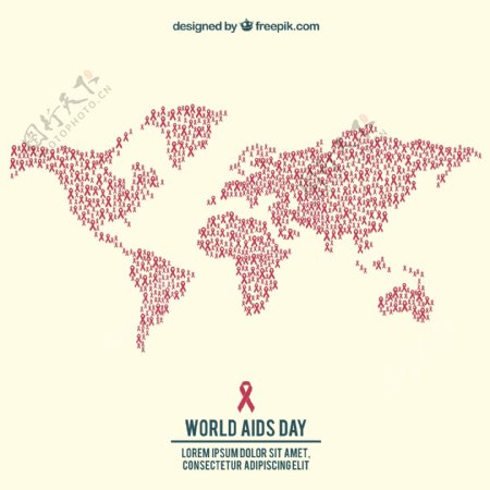 世界地图与红丝带艾滋病日背景