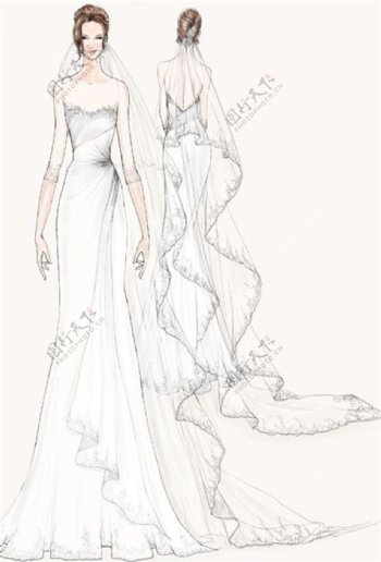 白色婚纱礼服设计图