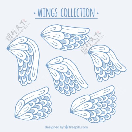 手绘风格蓝色天使的翅膀双翼矢量素材