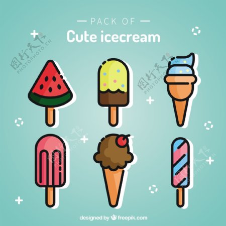 彩色美味冰淇淋平面设计素材